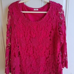 Cato Fuchsia Floral Crochet Overlay Top